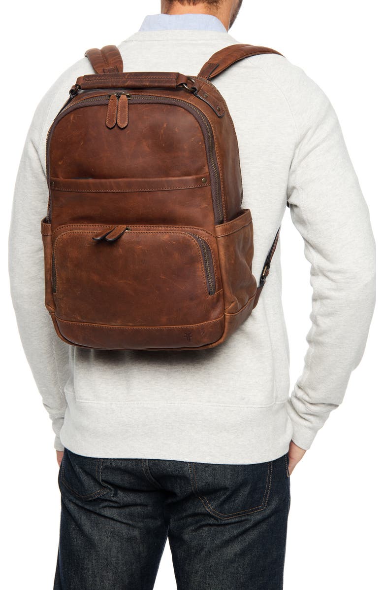 Frye 'Logan' Leather Backpack, Alternate, color, Cognac