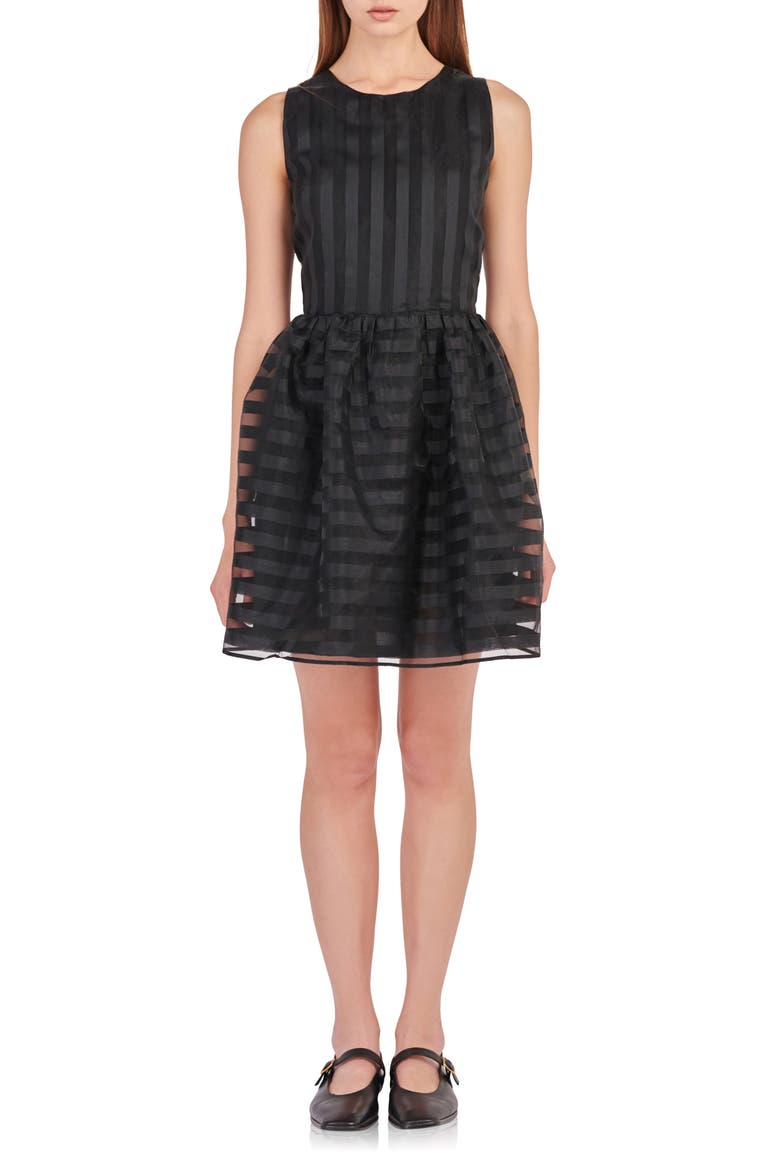 Stripe Sleeveless Organza Dress, Main, color, BLACK