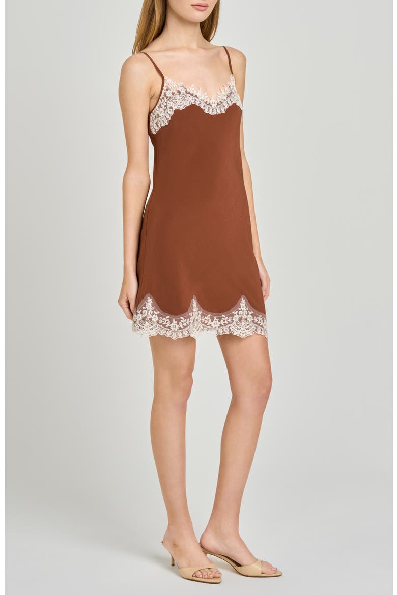 Isabelle Lace Trim Slip Dress, Alternate, color, CHOCOLATE