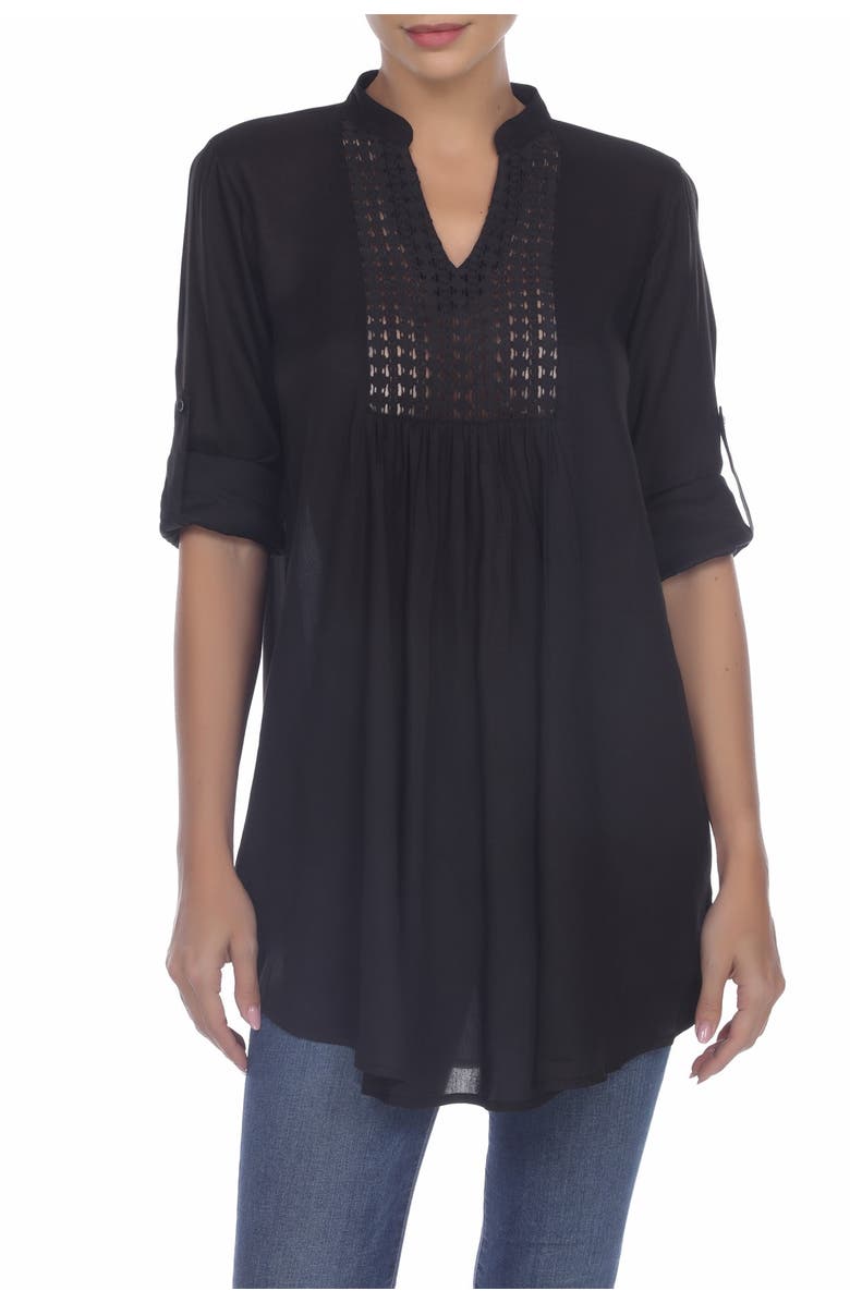 BOHO ME Crochet Lace Inset Cover-Up Tunic, Alternate, color, Black
