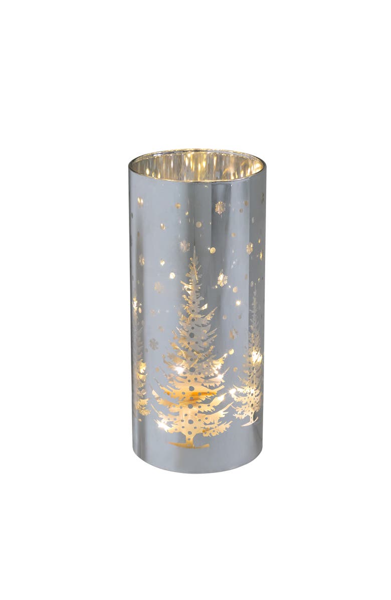 Northlight LED Lighted Winter Pine Trees Glass Hurricane Christmas Candle Decoration - 8", Main, color, Black