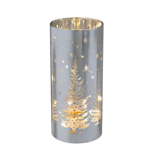 Northlight Led Lighted Winter Pine Trees Glass Hurricane Christmas Candle Decoration In Gray