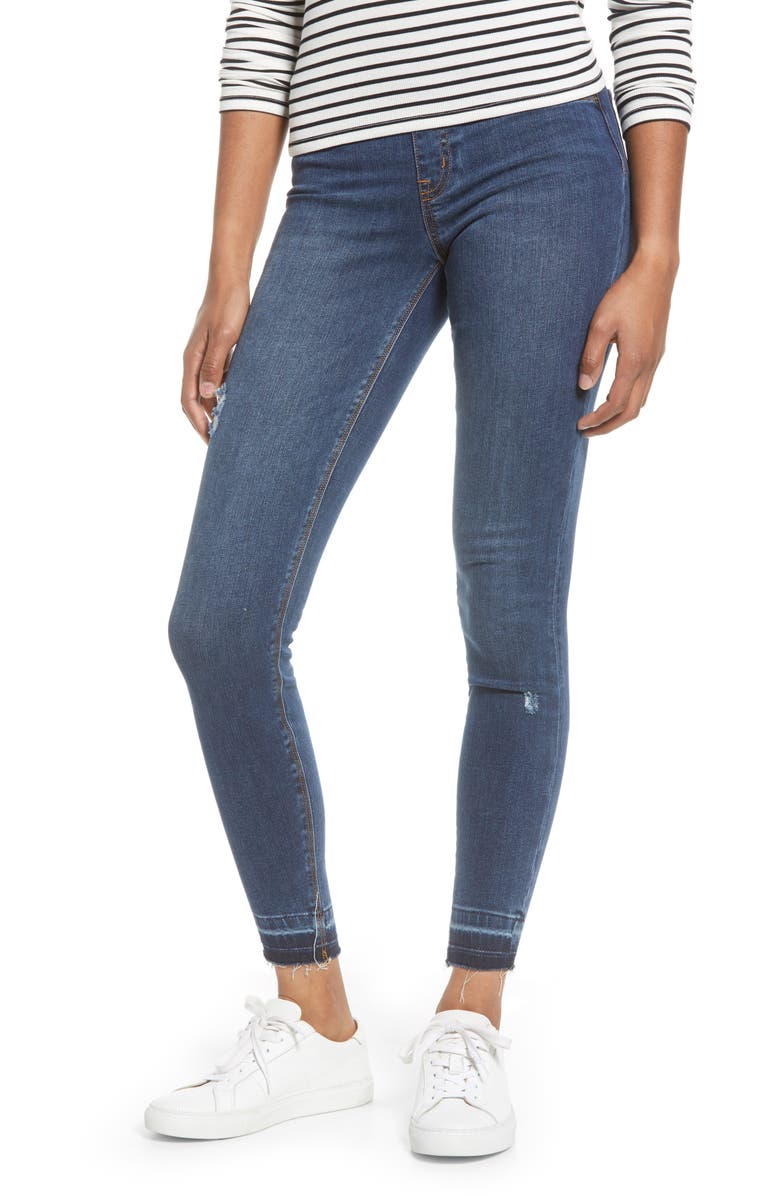 SPANX<sup>®</sup> Distressed High Waist Ankle Denim Leggings, Main, color, 