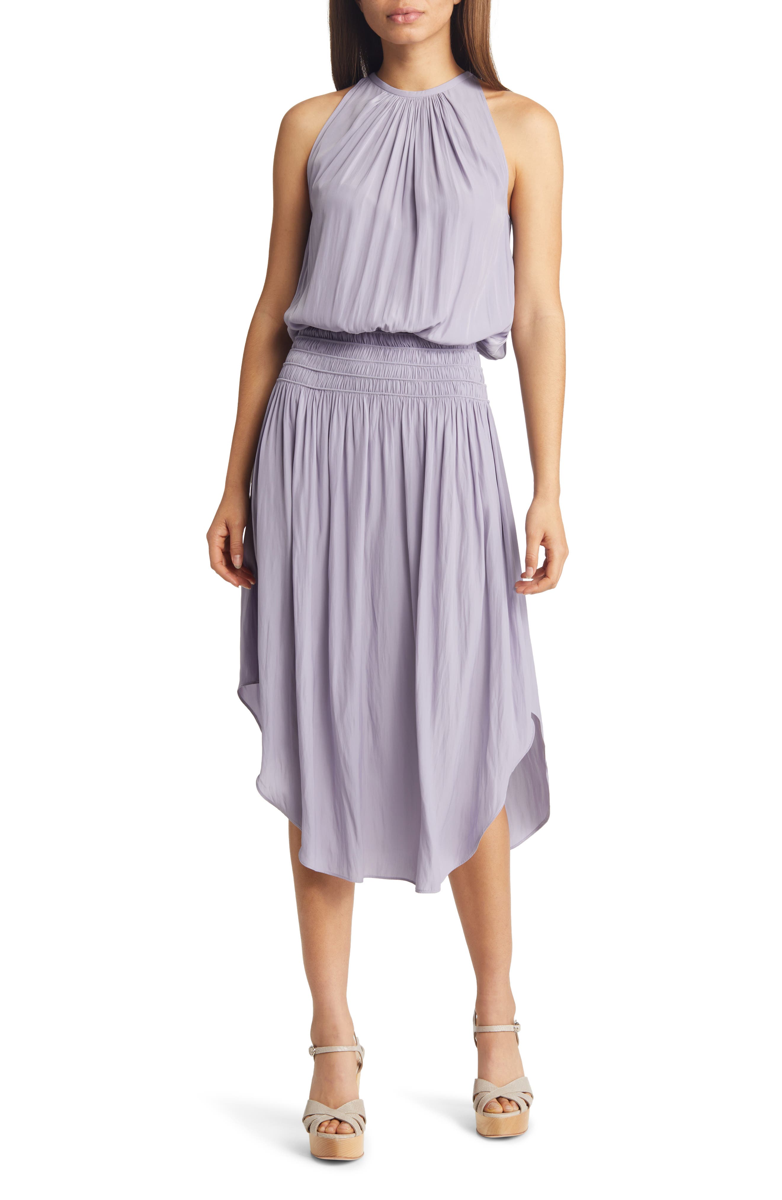 audrey smocked midi dress product info and reviews Audrey Smocked Puff Sleeve Organic Cotton Midi Dress (Women)
