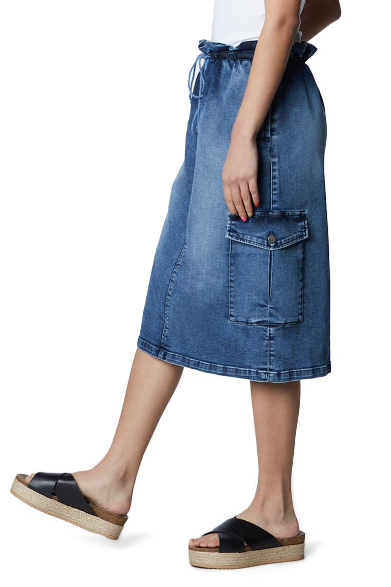 Paperbag Denim Midi Skirt, Alternate, color, WASHED DENIM DK.