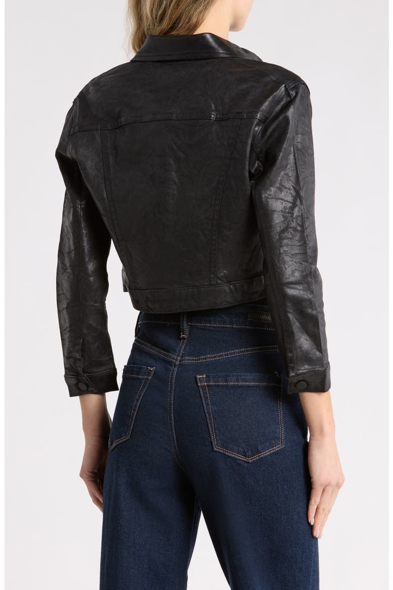 Alma Cropped Coated Trucker Jacket, Alternate, color, BLACK CRACKLE COATED
