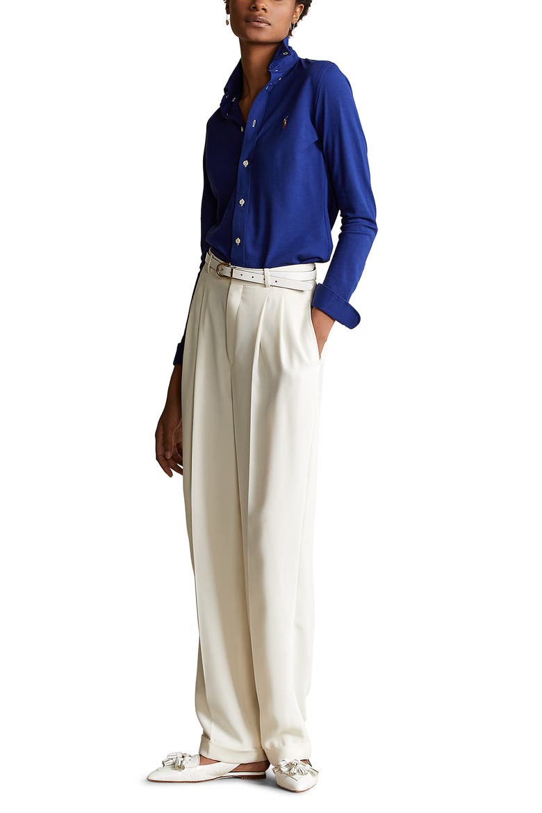 Heidi Skinny Long Sleeve Button-Down Cotton Piqué Shirt, Alternate, color, SPORTING ROYAL
