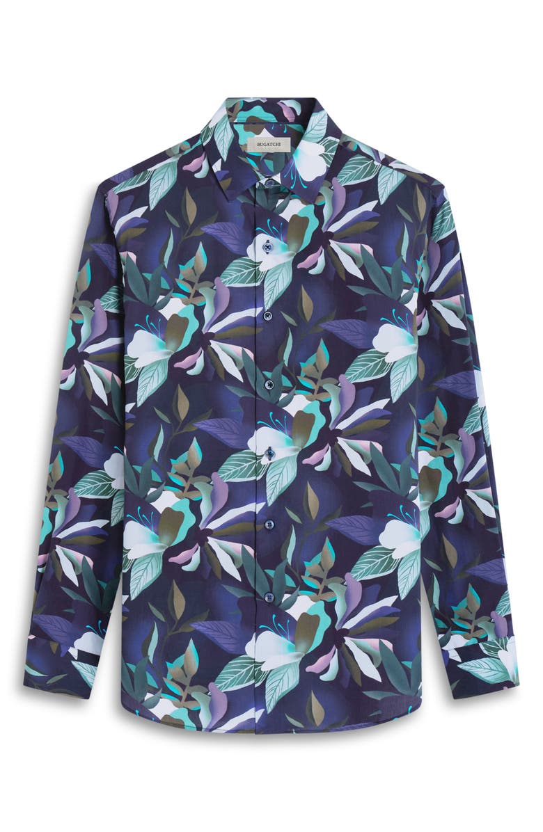 Bugatchi Julian Shaped Fit Button-Up Shirt, Alternate, color, Navy