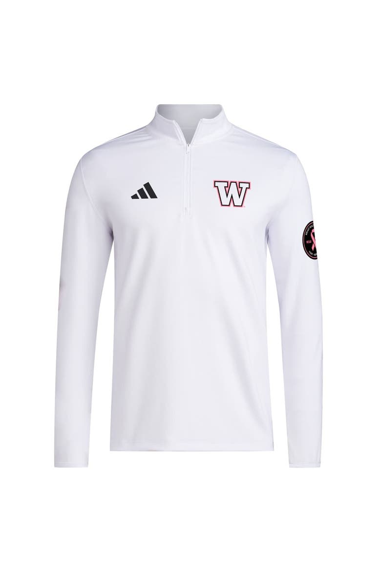 Men's adidas White Washington Huskies Wear Pink Quarter-Zip Pullover, Alternate, color, White