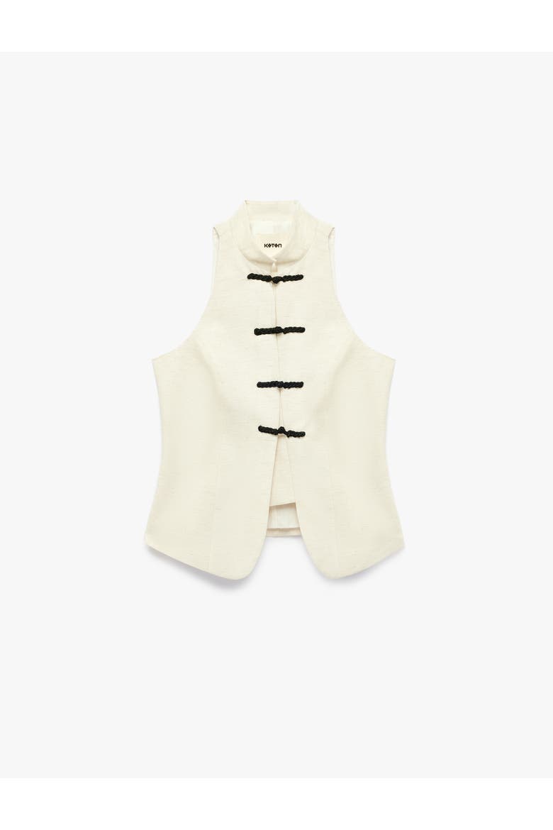 Linen Blend Mandarin Neck Vest With Frog Closure, Alternate, color, BEIGE