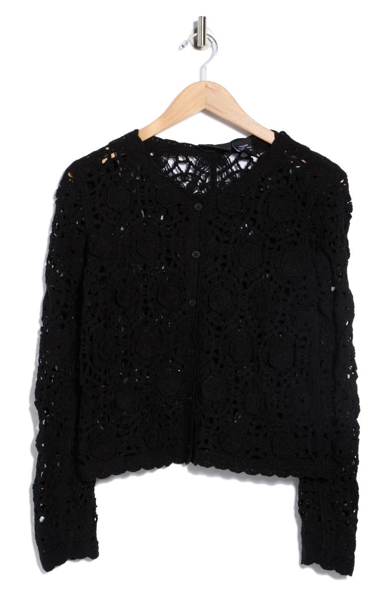 Forgotten Grace Open Stitch Button Cardigan, Alternate, color, Black