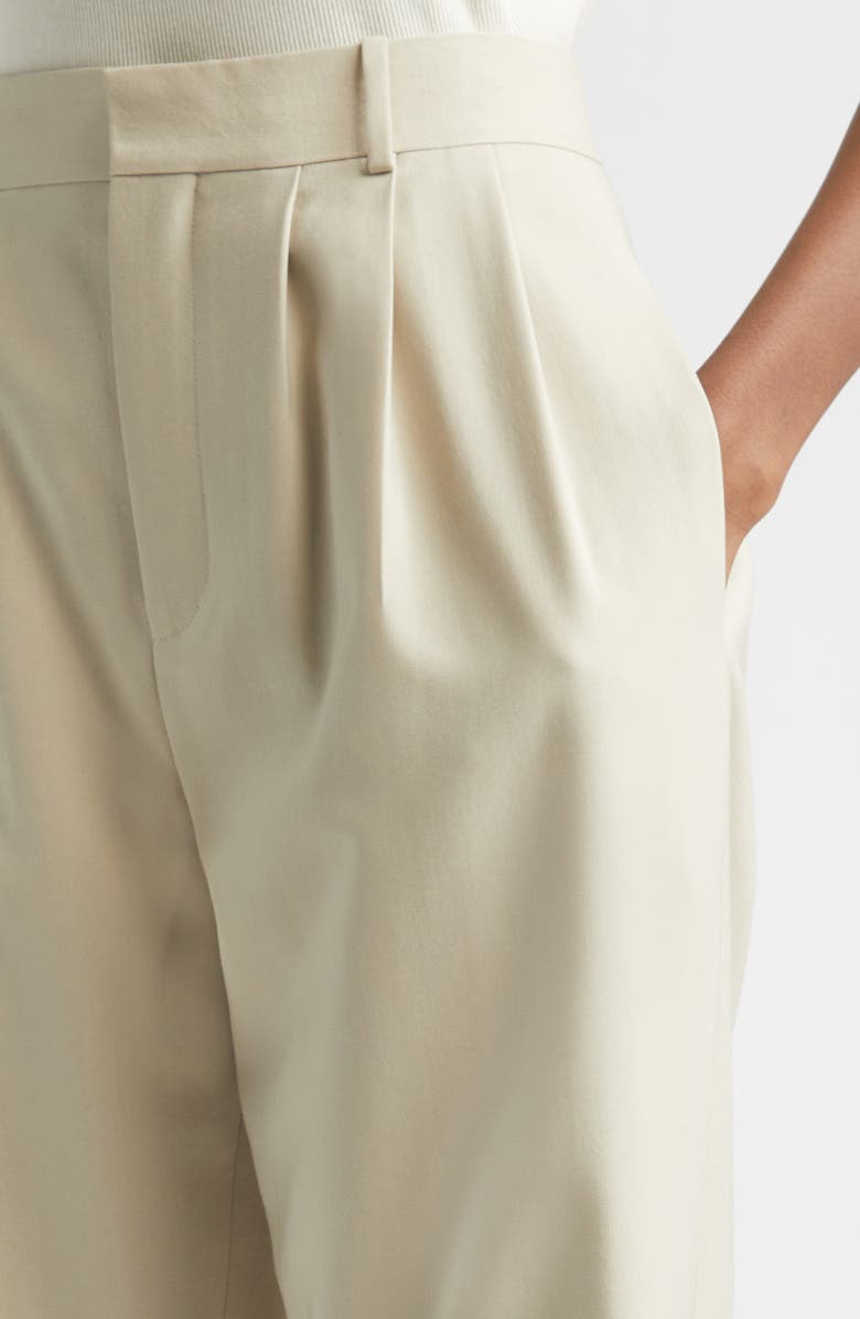 Saint Laurent High Waist Pleated Wool Straight Leg Pants, Alternate, color, Beige