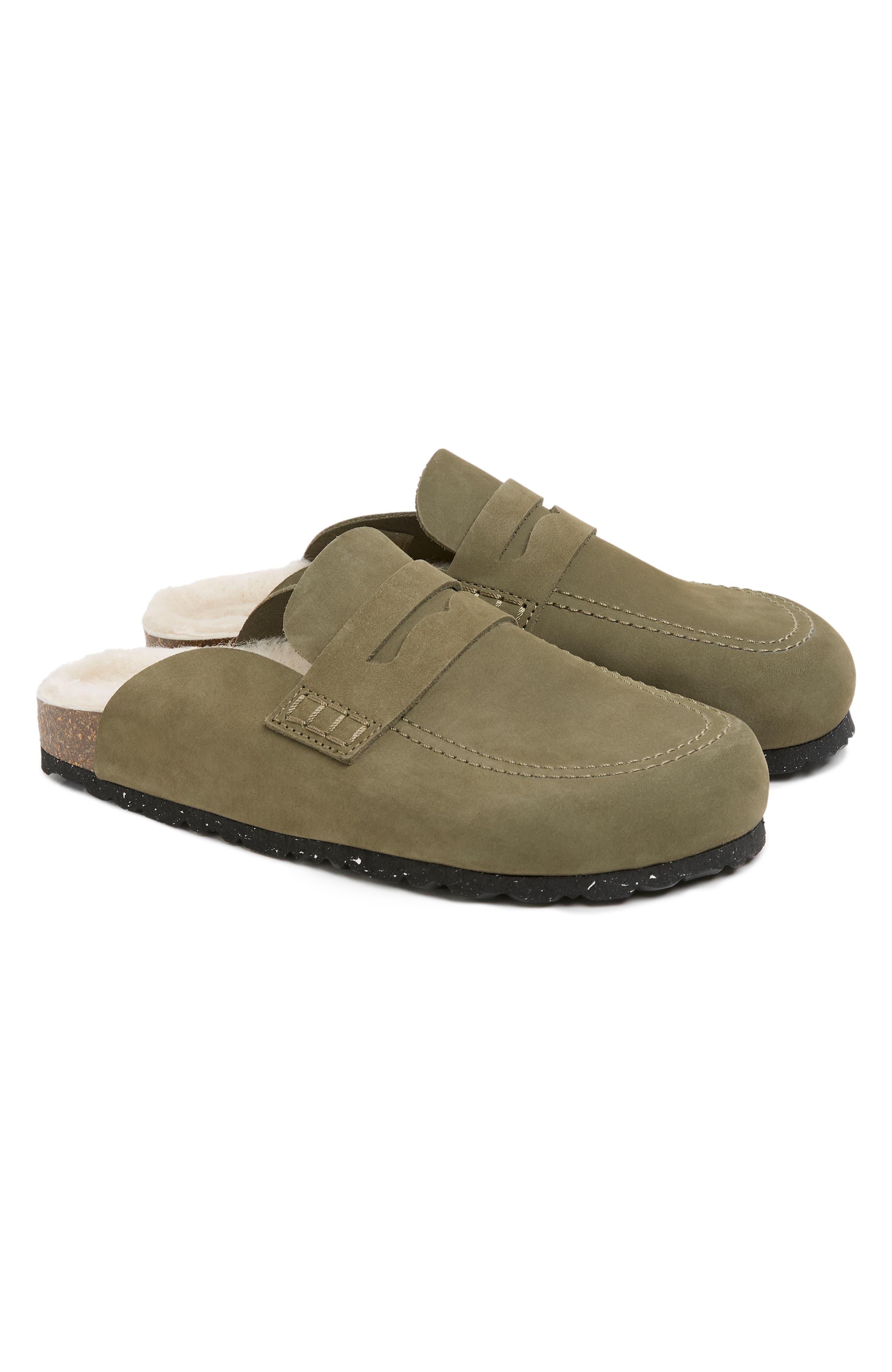 Celtic & Co. Sheep Lined Penny Loafer Clog, Main, color, Khaki