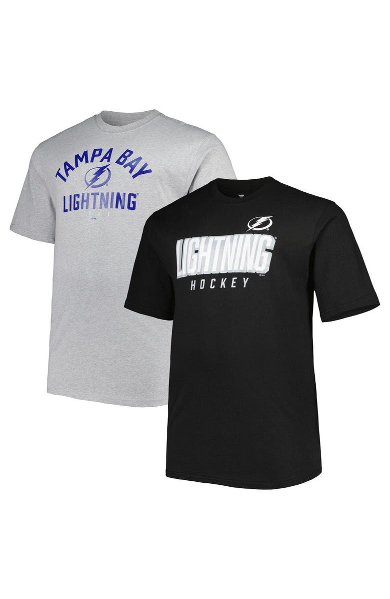 PROFILE Men's Black/Heather Gray Tampa Bay Lightning Big & Tall Two-Pack T-Shirt Set, Alternate, color,