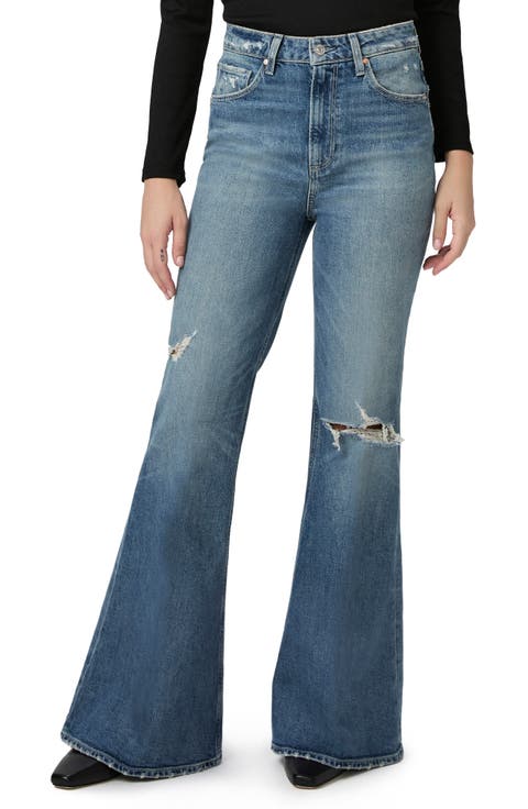 Charlie Ripped Super High Waist Flare Jeans (Blue Note Destructed)