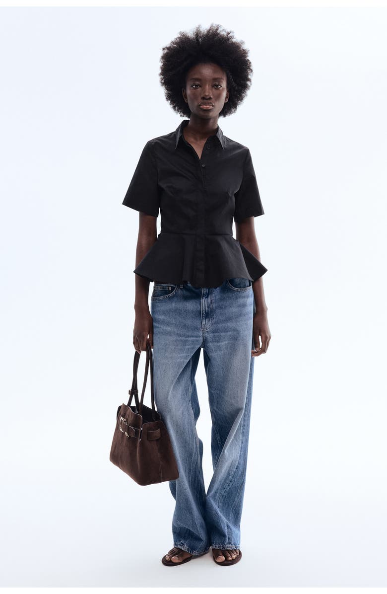 H&M Poplin peplum shirt, Alternate, color, Black