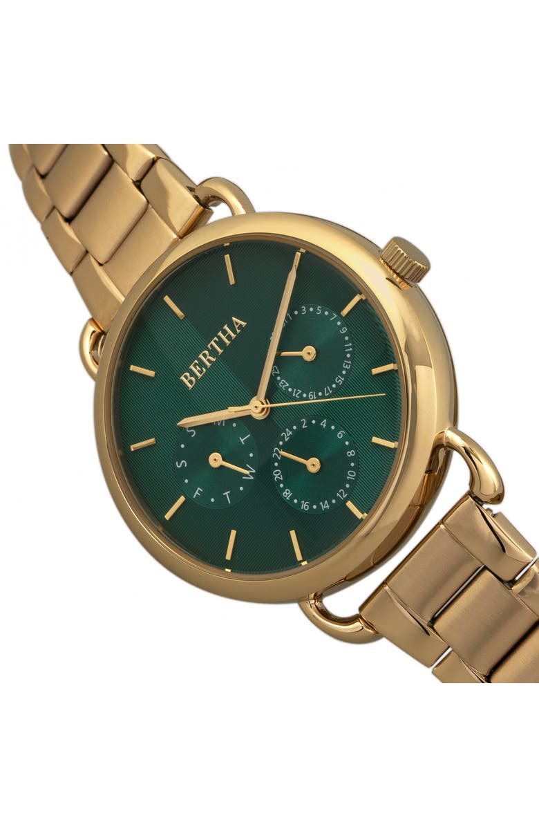 BERTHA Gwen Leather-Band Watch w/Day/Date, Alternate, color, Gold