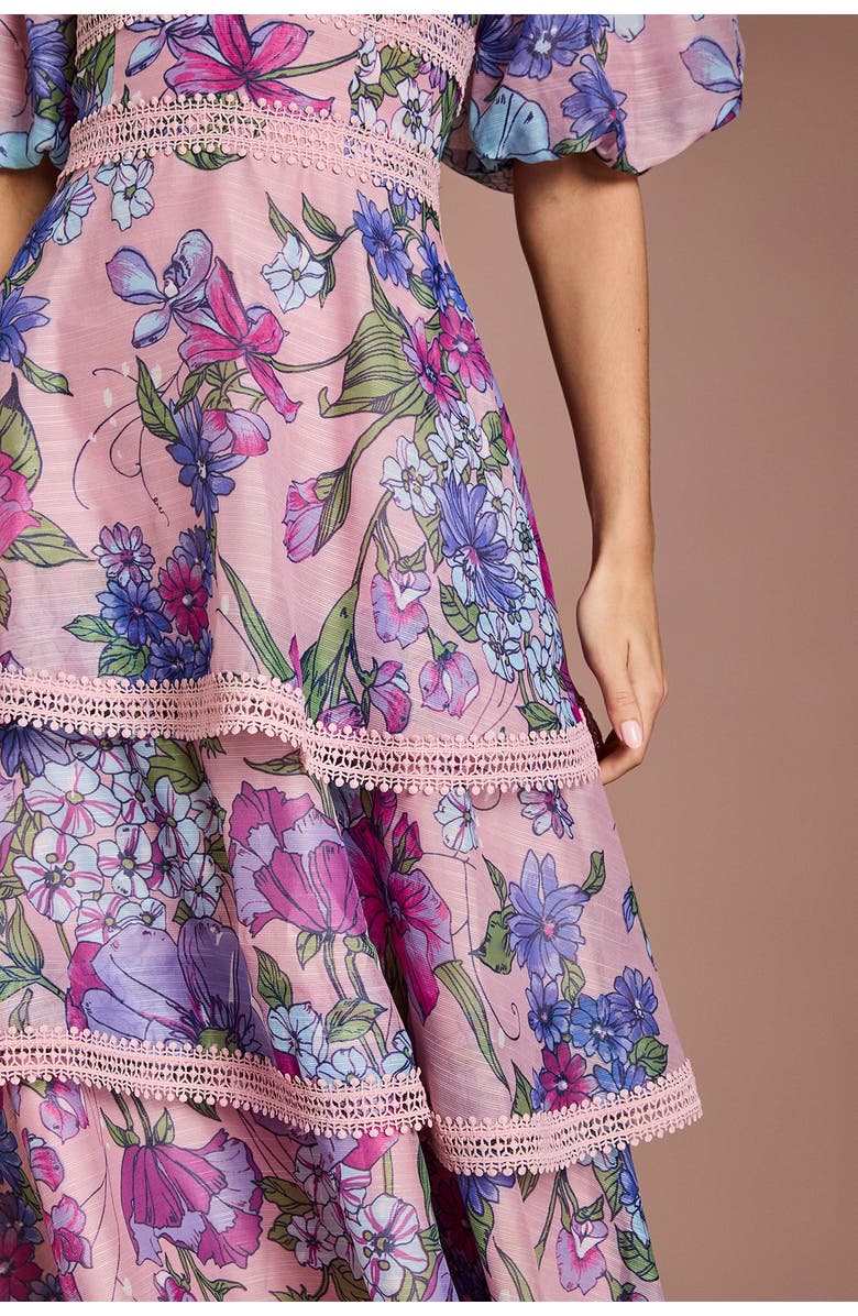 Coast Printed Organza Lace Midi Dress, Alternate, color, Pink