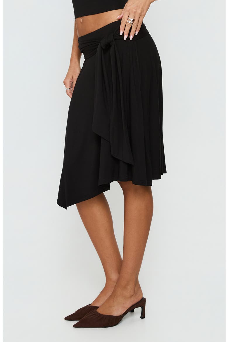 Soft Focus Tie Waist Midi Skirt, Alternate, color, BLACK