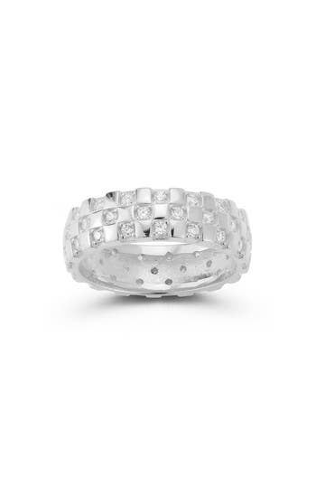 Chloe & Madison Chloe And Madison Cubic Zirconia Checkered Band Eternity Ring In Silver