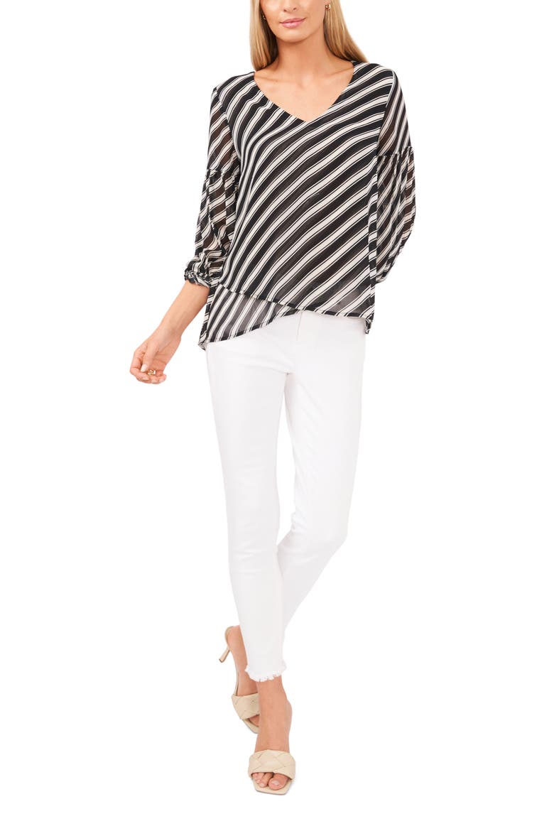 Amalfi Stripe Crossover Blouse, Alternate, color, RICH BLACK