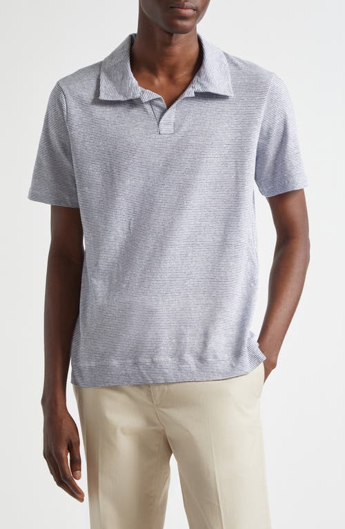 Massimo Alba Aruba Stripe Linen & Cotton Jersey Polo in Bianco  product