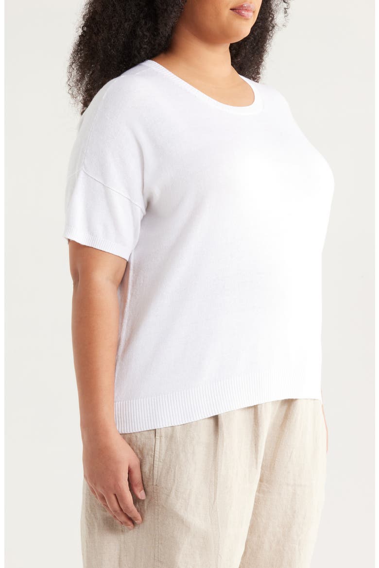 Short Sleeve Cotton Blend Crewneck Sweater, Alternate, color, WHITE