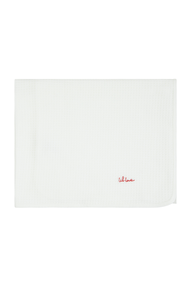 Lil Love Embroidered Waffle Blanket, Main, color, Ivory / Red Embroidery