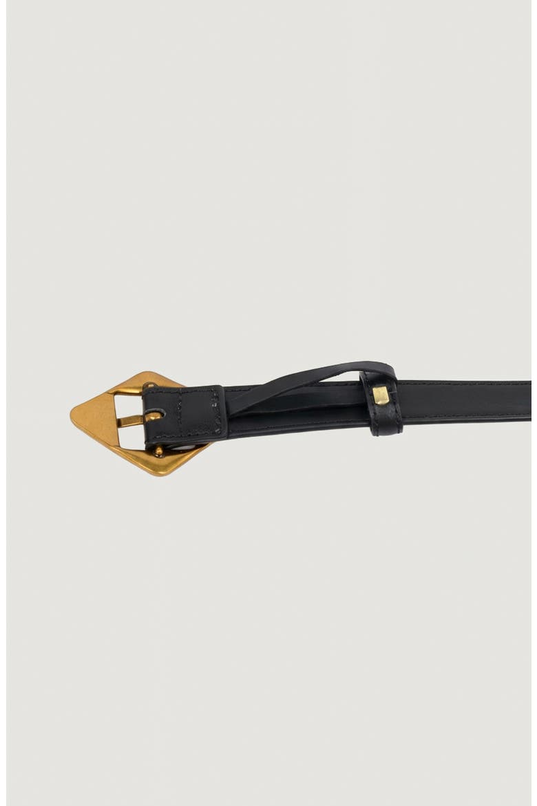 Leather Belt with Geometric Buckle, Alternate, color, Black