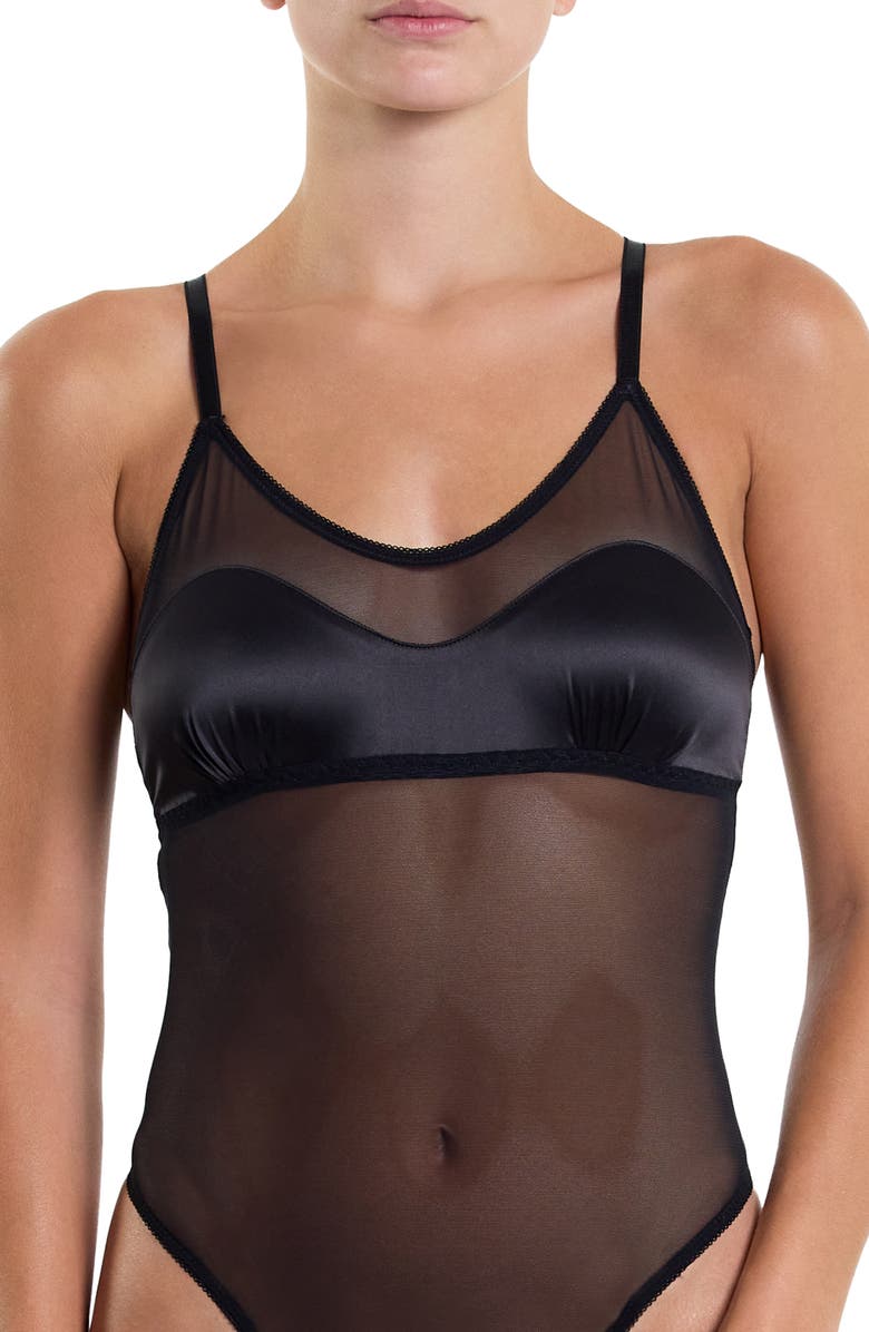 Hanky Panky Sheer Mesh Thong Bodysuit, Alternate, color, Black