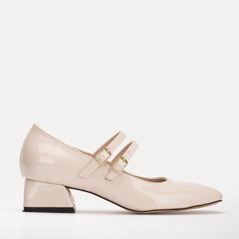 Nude Mary Janes, Cream Ankle Shoes, Nude newest Stripe Shoes, T-Straps Shoes, Cream Vegan Leather Wedding Shoes, Party Wear Shoes, Cream Heels