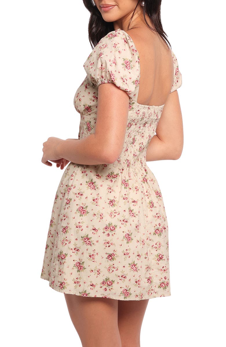 Petal & Pup Isobelle Floral Puff Sleeve Cotton Mini Sundress, Alternate, color, Beige/ Red Floral