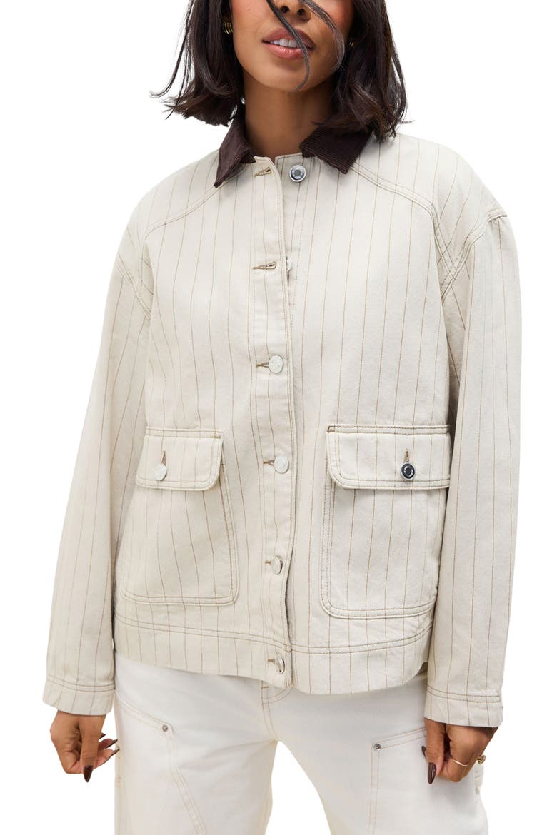 Corduroy Collar Stripe Twill Jacket, Main, color, NEUTRAL