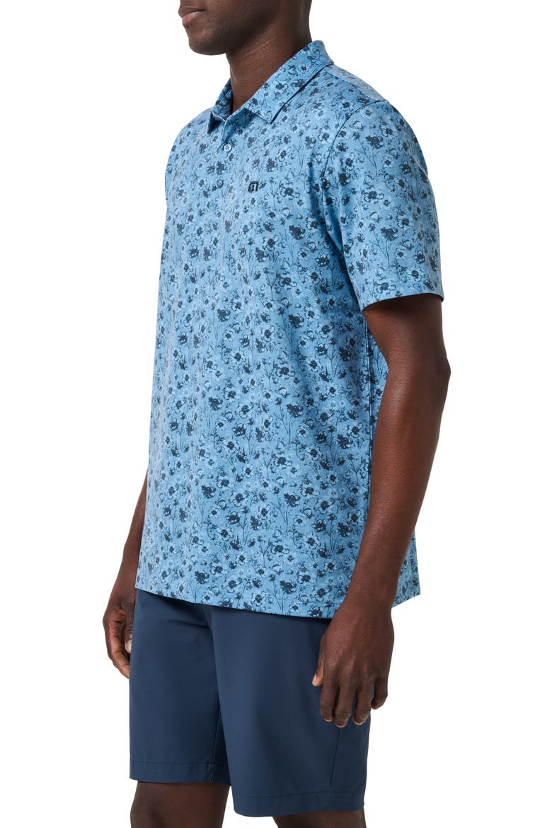 Featherweight Cottage Print Polo, Alternate, color, BLUE HEAVEN