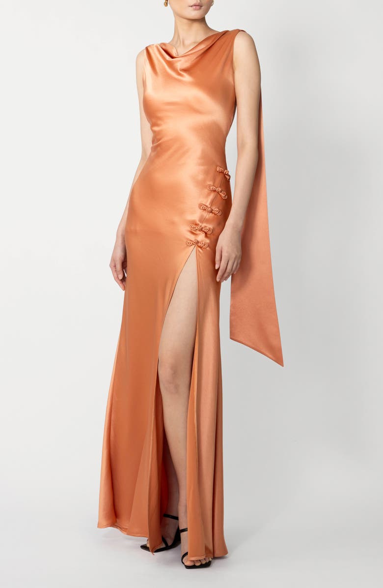SAU LEE Priscilla Satin Gown, Alternate, color, Terracotta
