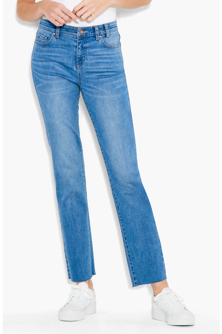 High Waist Raw Hem Ankle Straight Leg Jeans, Main, color, HORIZON