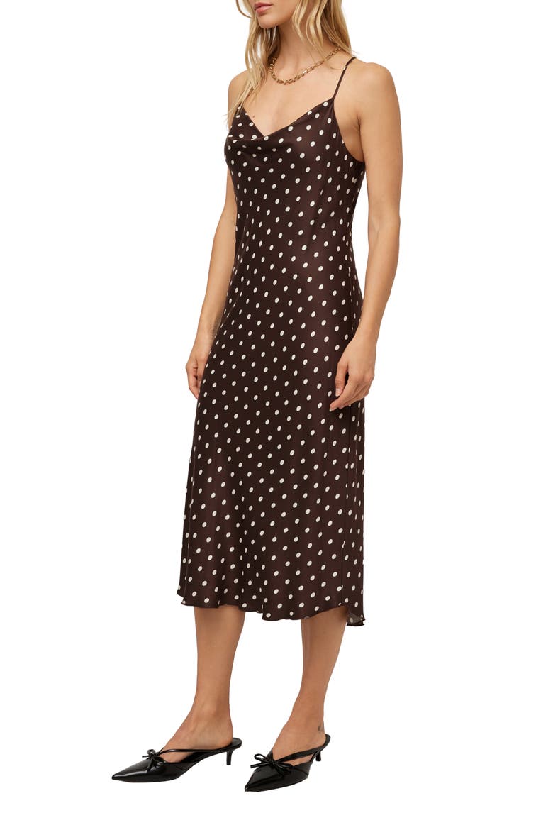 Vanessa Polka Dot Racerback Bias Midi Dress, Alternate, color, BROWN W/ CREAM