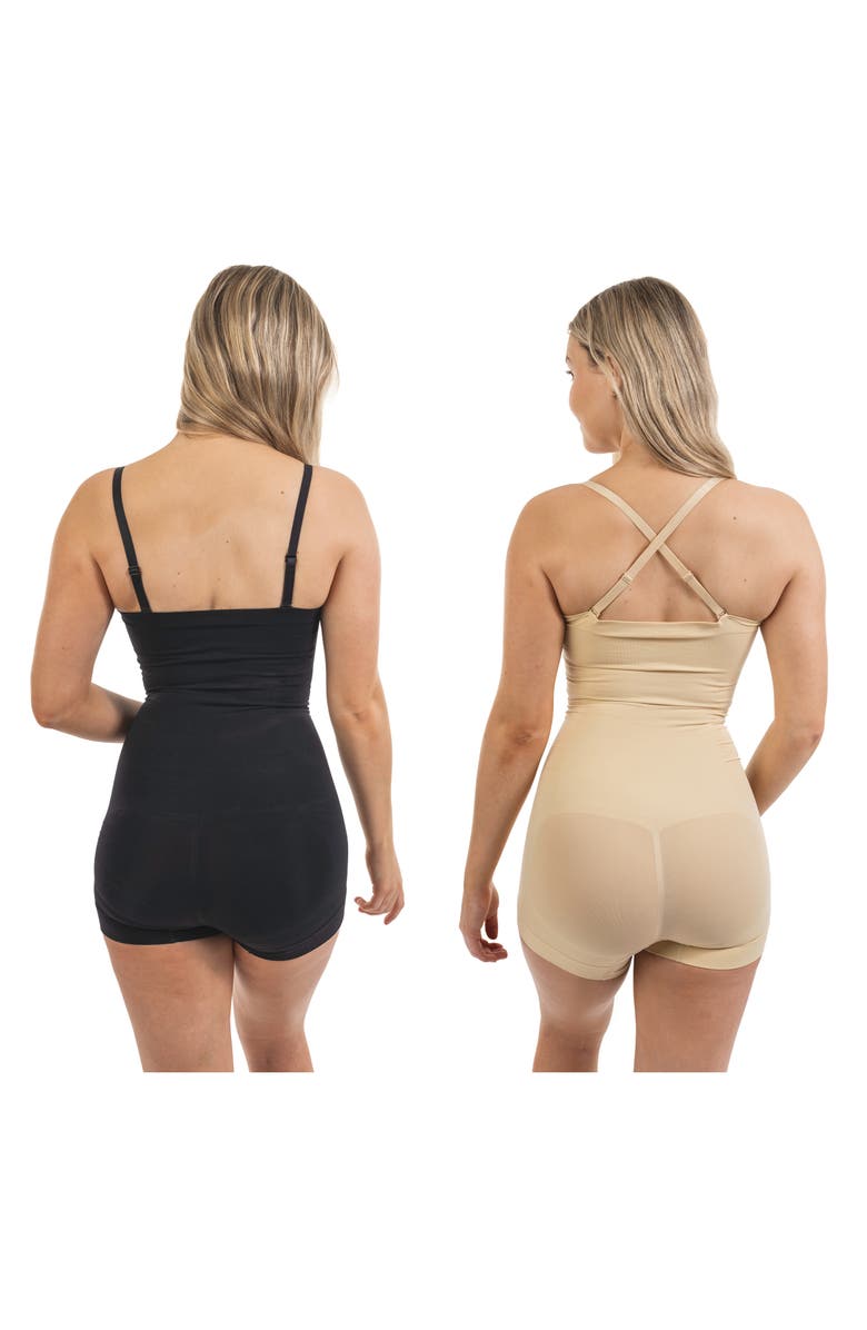 BODY BEAUTIFUL Bodysuit Shaper with Boyshorts, Alternate, color, Black/ Beige