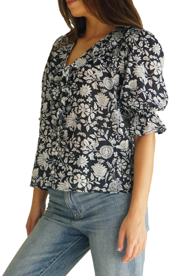 Chloe Floral Ruffle Cotton Shirt, Alternate, color, Midnight Garden
