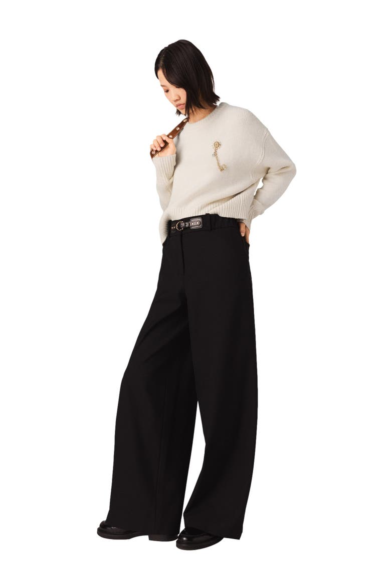 Wide-leg suit trousers, Alternate, color, Black
