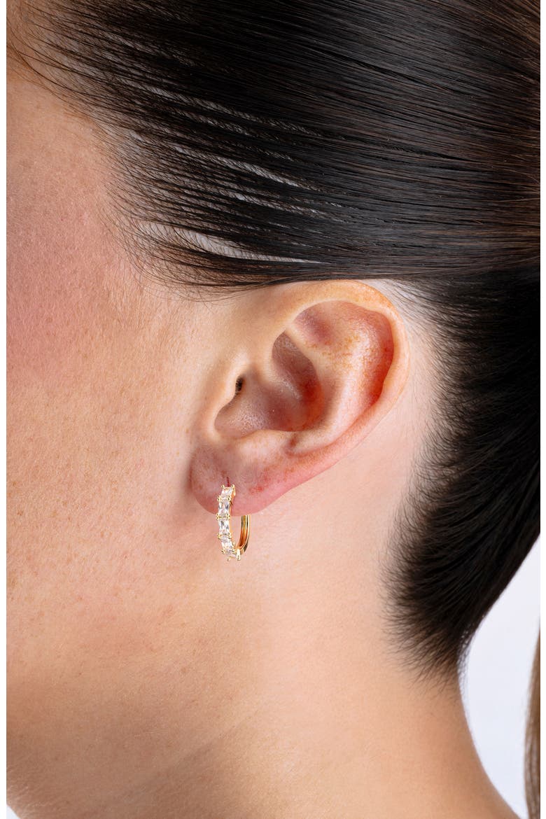 Baguette Cubic Zirconia Huggie Hoop Earrings, Alternate, color, GOLD