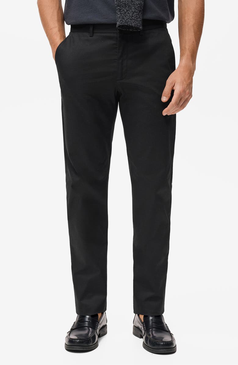 MANGO Dublino Slim Fit Flat Front Stretch Stretch Chinos, Main, color, Black