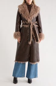 Avec Les Filles Faux Shearling Trim Faux Leather Coat