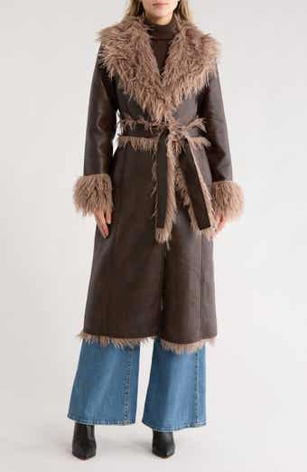 Avec Les Filles Faux Shearling Trim Faux Leather Coat