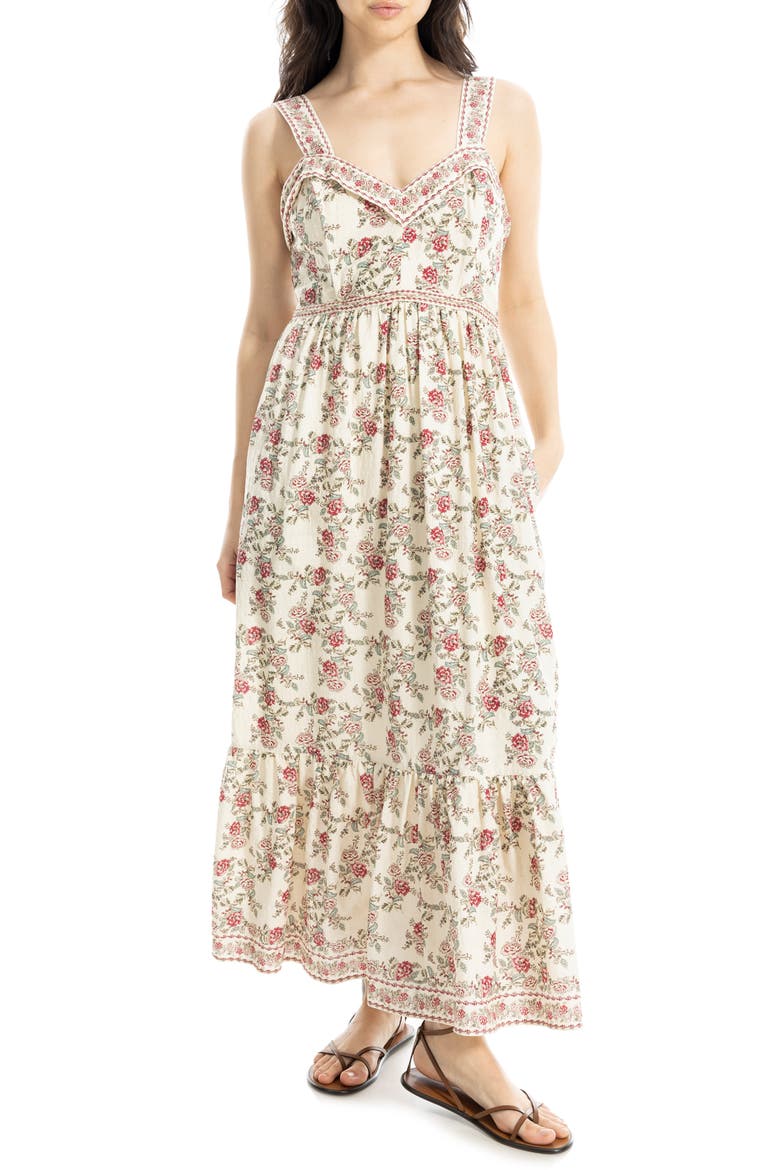 Floral Sleeveless Sweetheart Neck Maxi Dress, Main, color, CREAM/ RED PORCELAIN