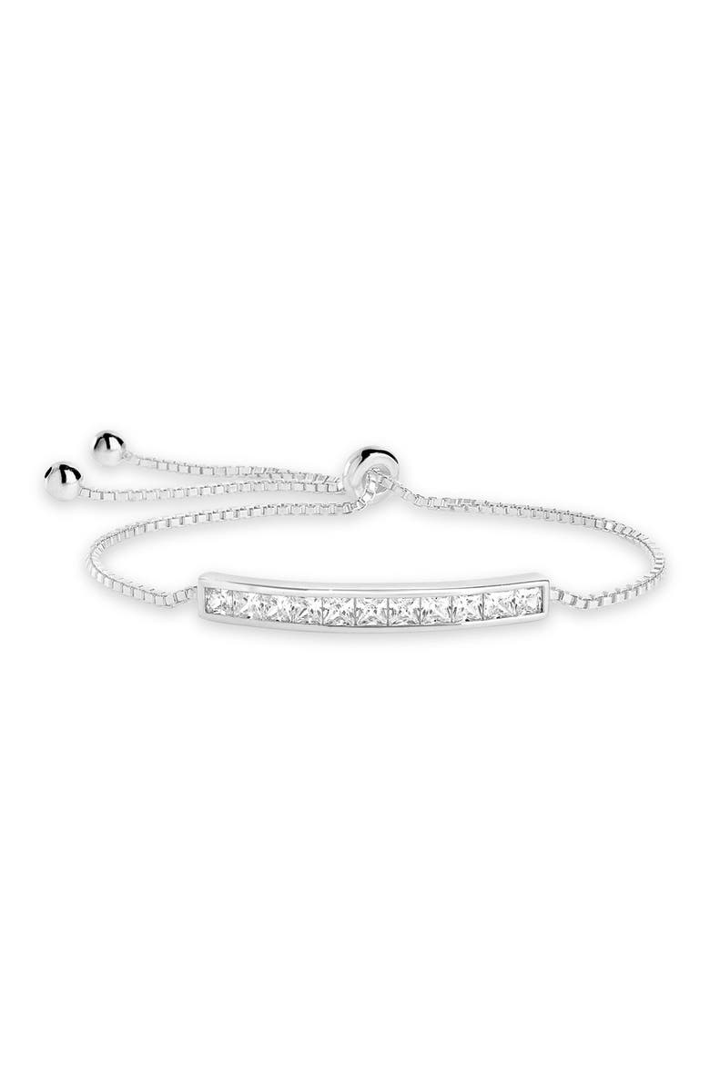 Inlaid Cubic Zirconia Bar Bolo Bracelet, Main, color, SILVER