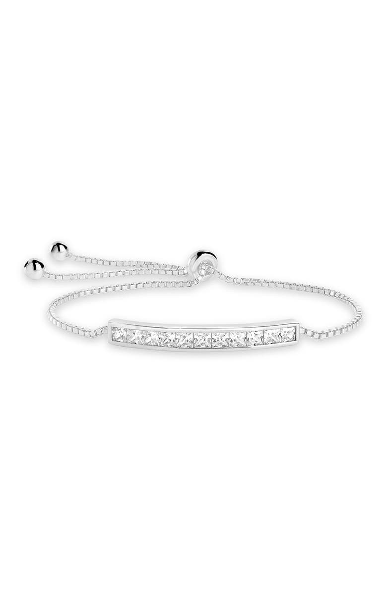 Sterling Forever Inlaid Cubic Zirconia Bar Bolo Bracelet, Main, color, 