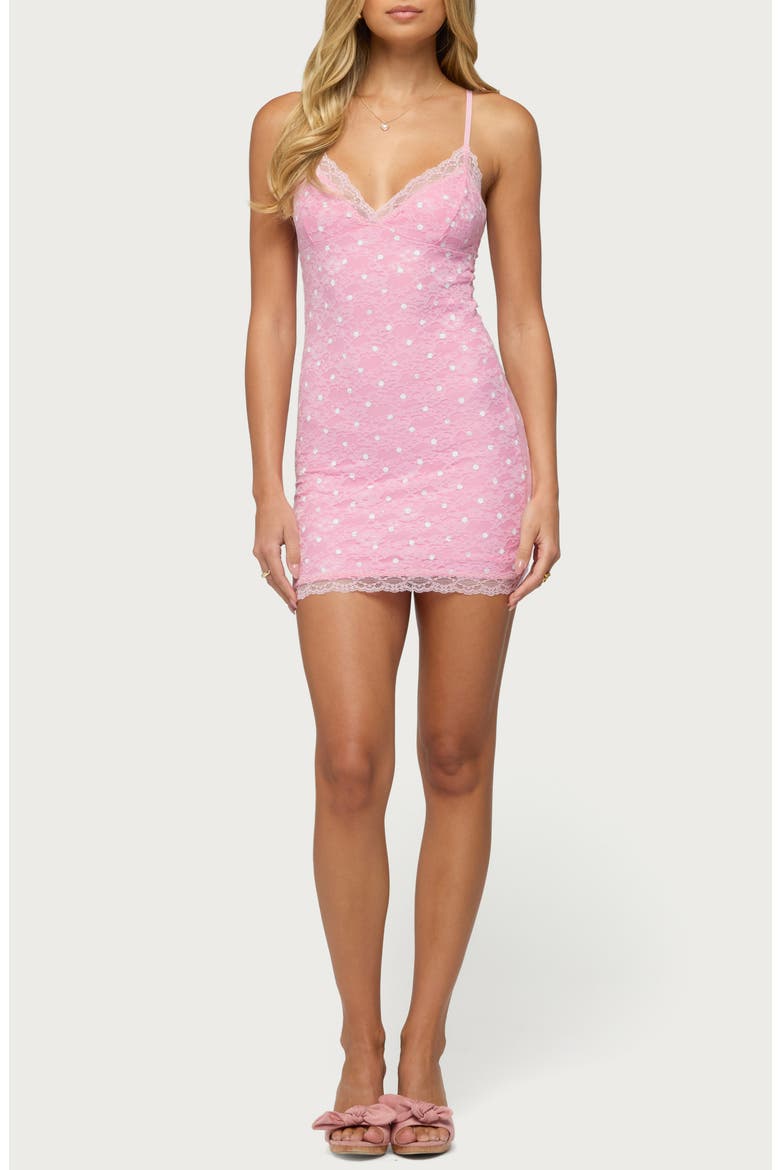 Brielle Polka Dot Lace Minidress, Main, color, PINK