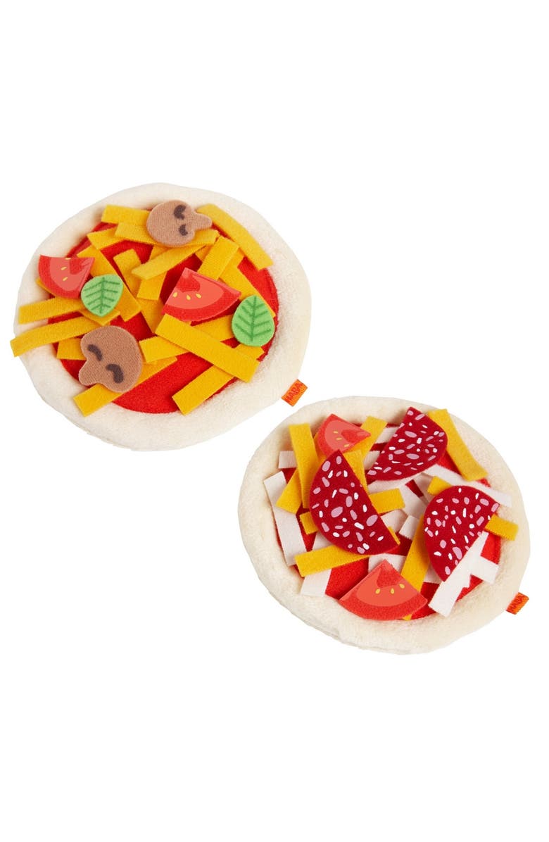 HABA Biofino Mini Pizzas - Two Small Pies with Loads of Fabric Toppings - Perfect for Pretend Role Play, Main, color, 