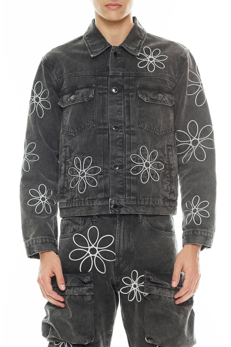 MK3 Floral Appliqué Cotton Canvas Jacket, Main, color, VINTAGE GRAY